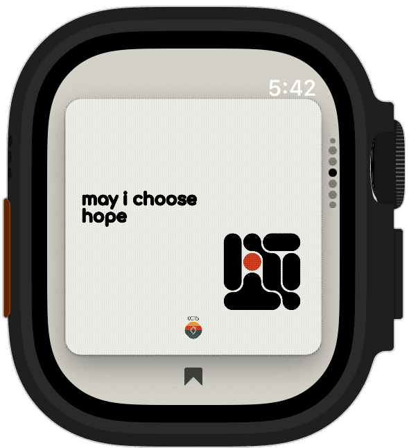 mettā 2.0 on an Apple Watch Ultra, the card reading "may i choose hope" with the keep bookmark beneath it